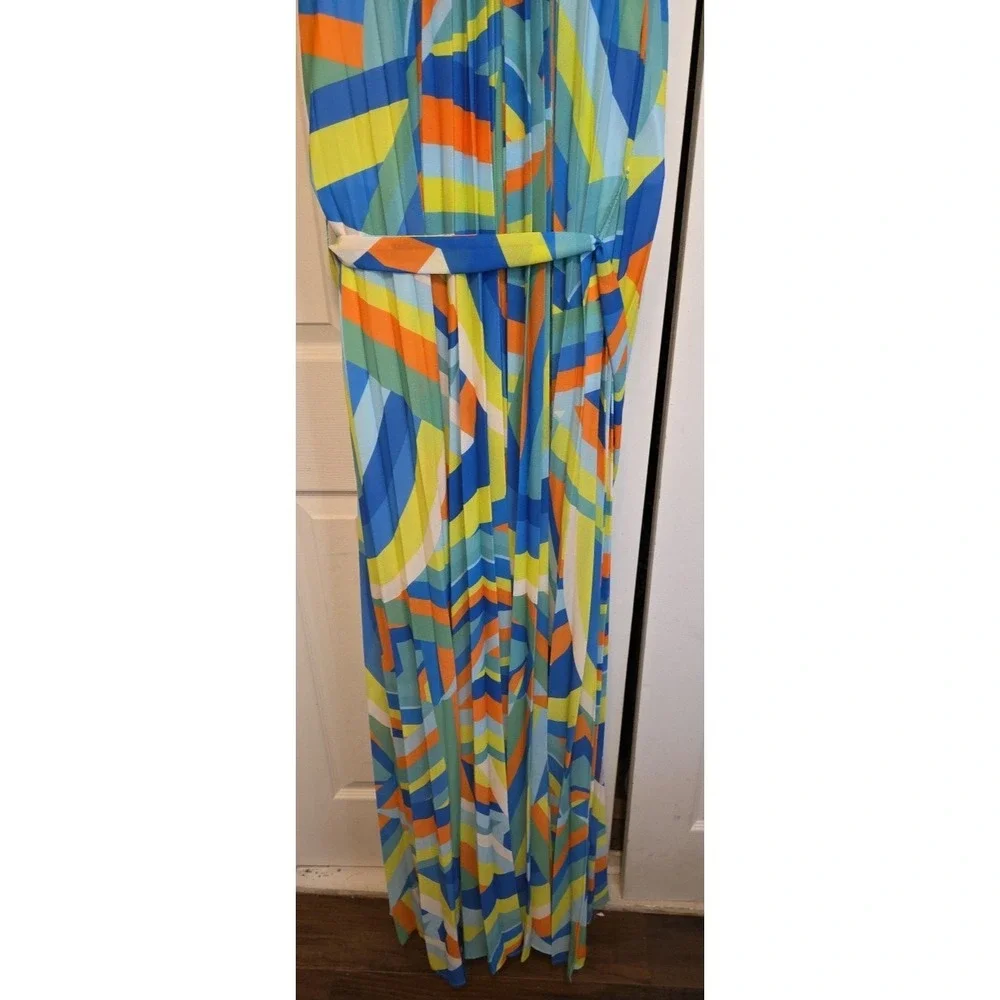 New York & Company‎ Flying Tomato L Rainbow Stripe Halter Maxi Dress Boho NEW